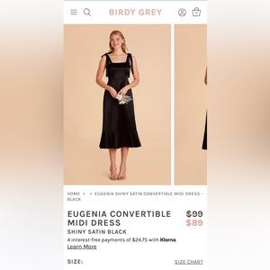 Birdy Grey “Eugenia” convertible midi dress, shiny satin black